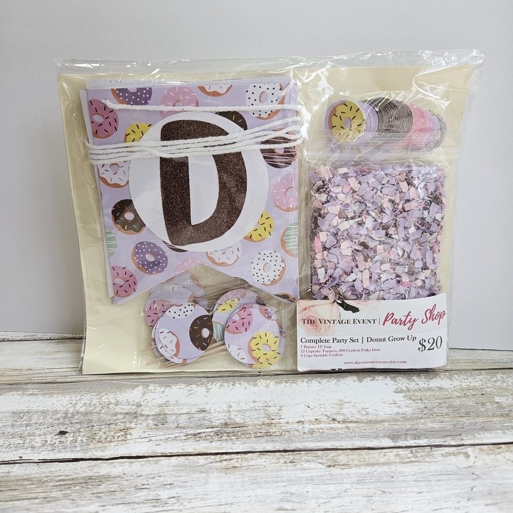Donut Grow Up Party Decorations Set with Cupcake Toppers and Banners